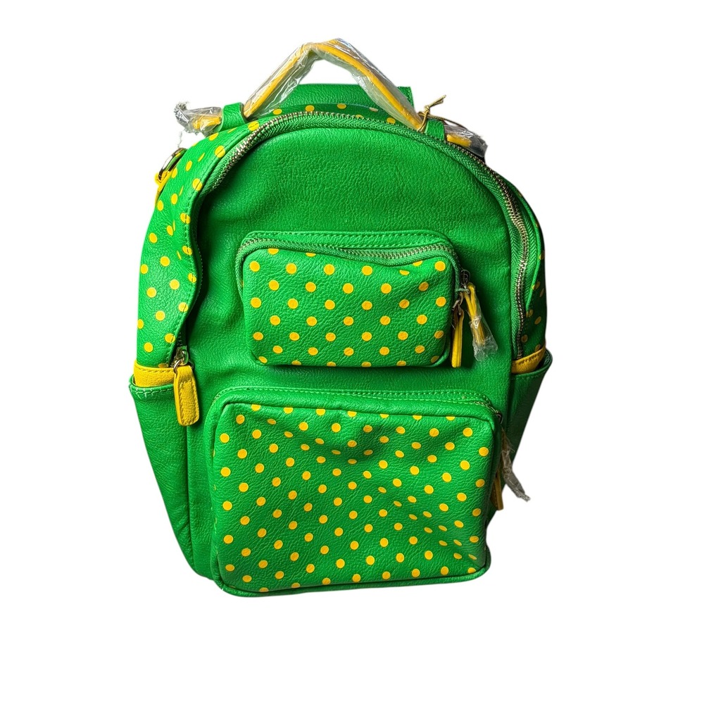 Score‎ The Official Game Day Bag Green Yellow Polka Dot Backpack NWT